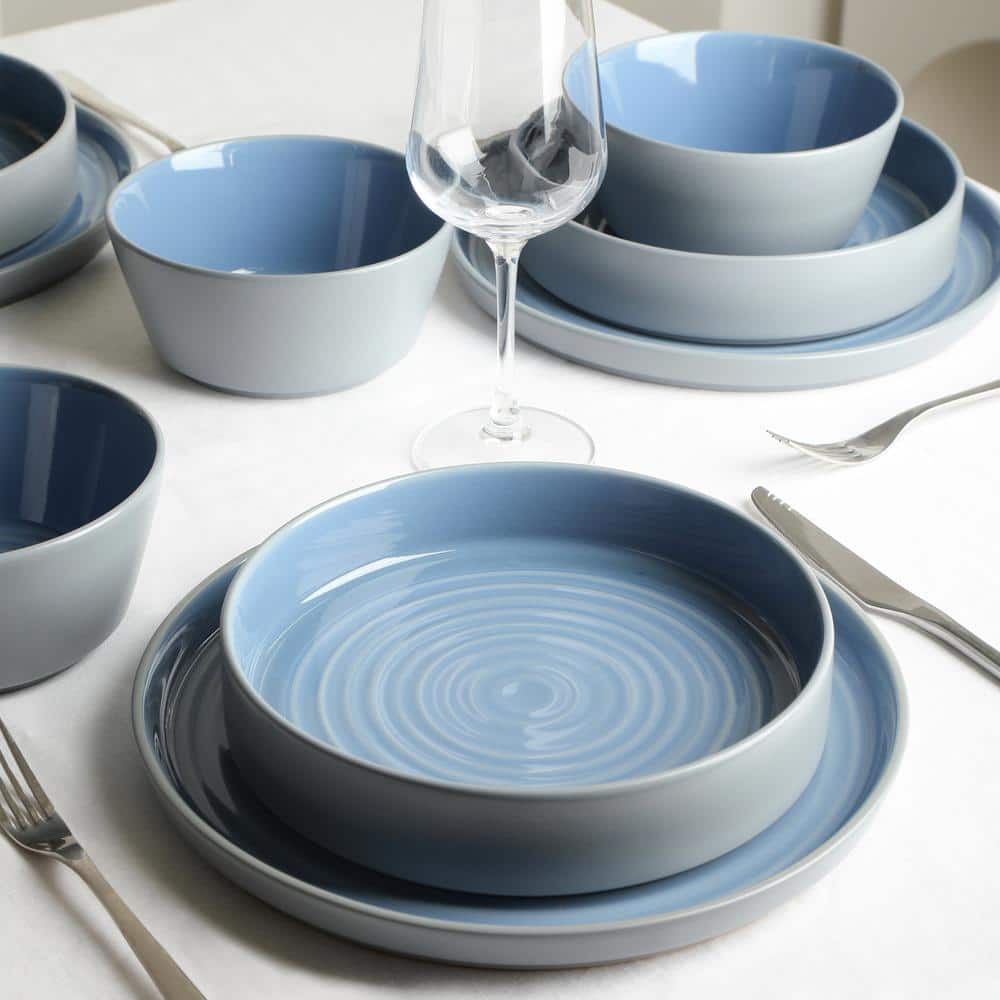 Elica 24-Piece Blue and Grey Stoneware Dinnerware Set (Service for 8) - Hercitys