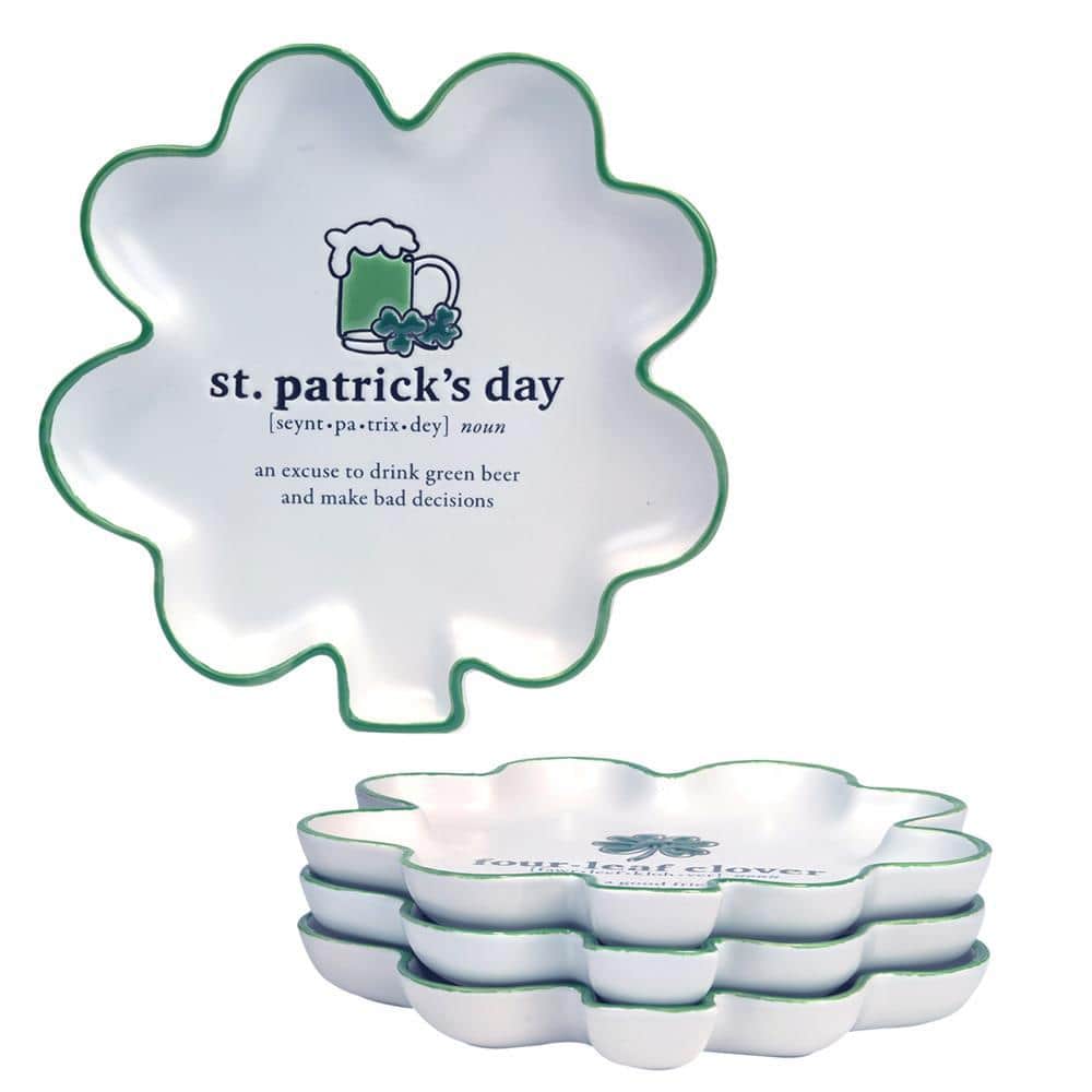 White St. Patrick Day Shamrock Shaped Tidd Bit Plates (Set of 4) - Hercitys