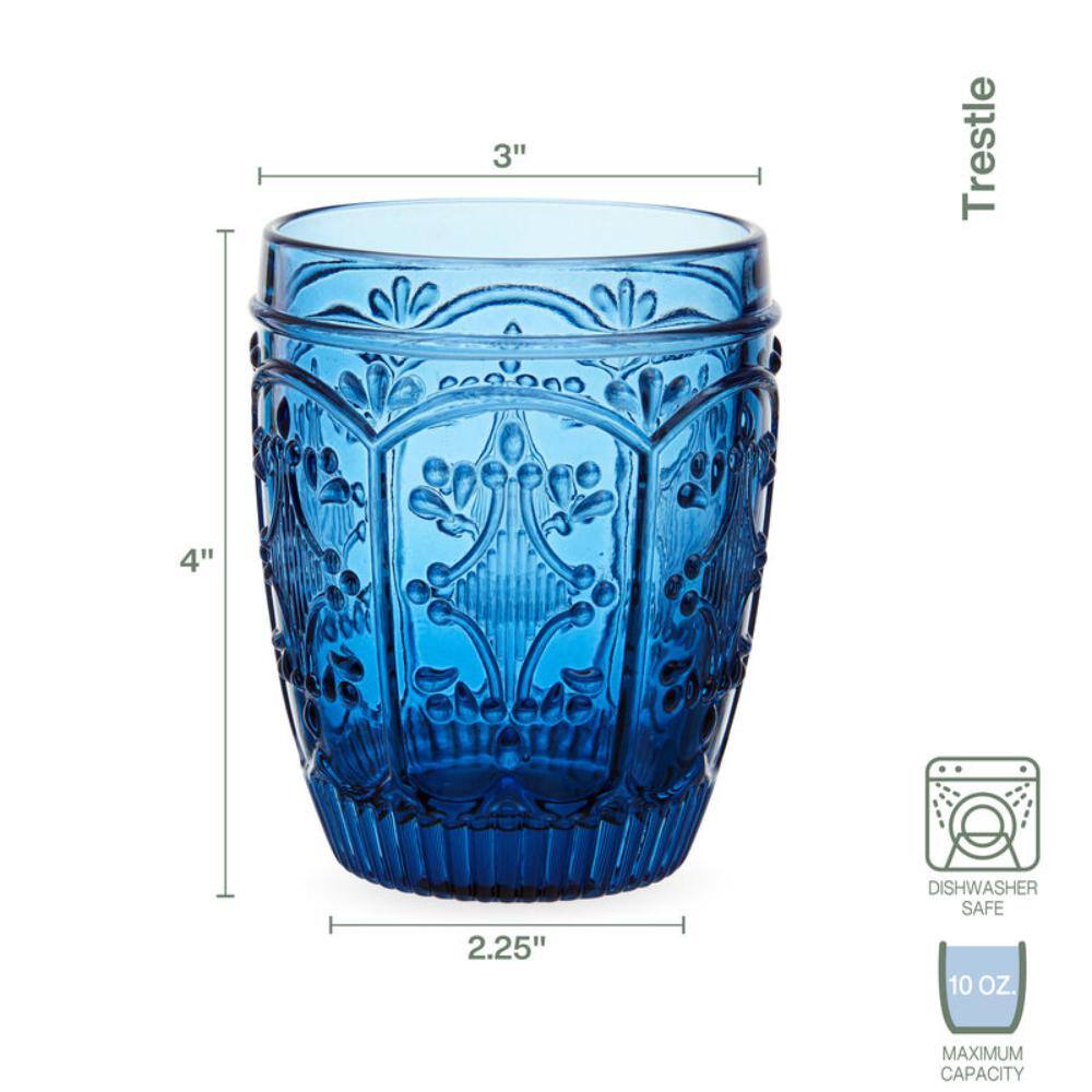 Trestle 10 oz. Indigo Double Old Fashioned Glass Set (Set of 4) - Hercitys