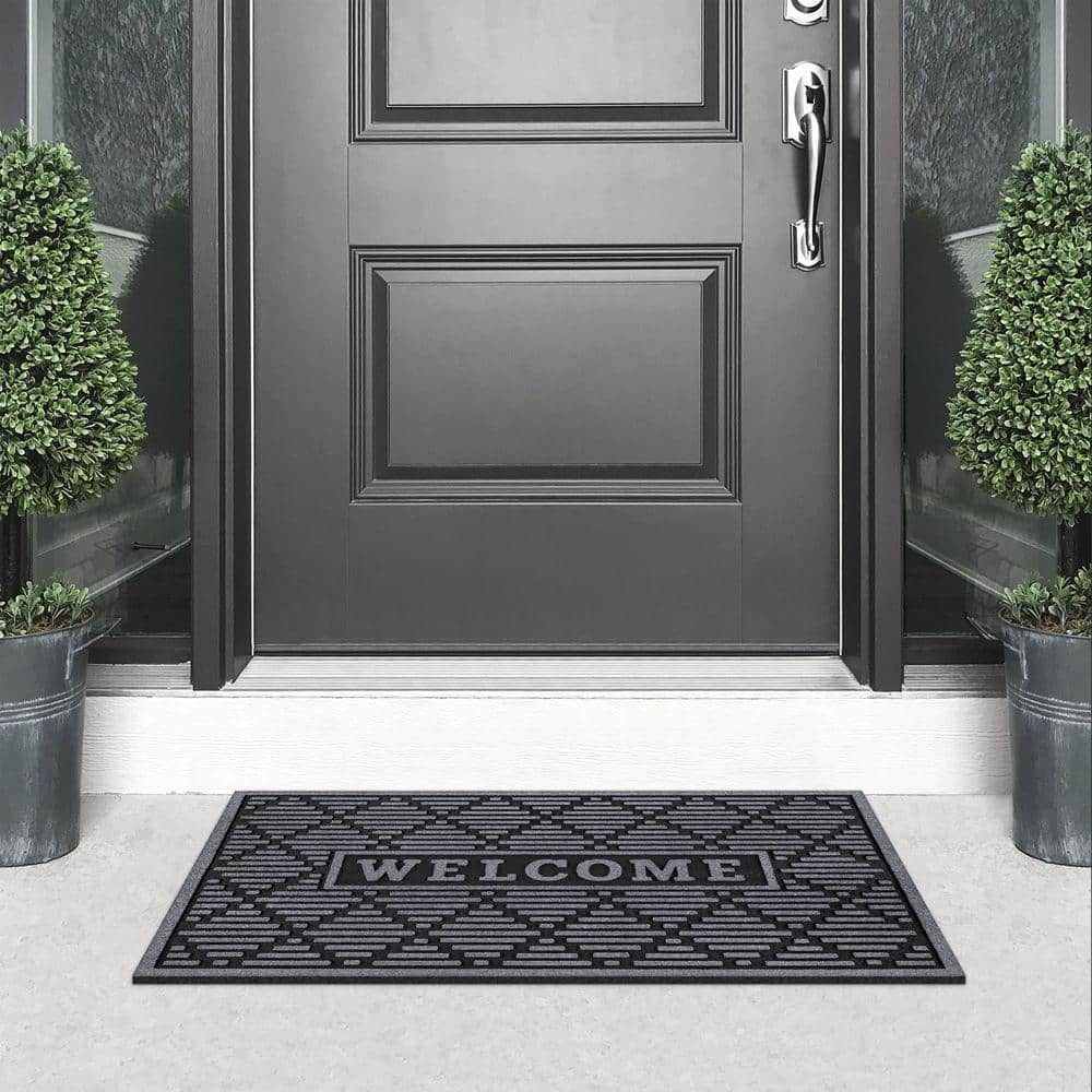 Welcome Diamond Charcoal 24 in. x 36 in. Non-Slip Outdoor Door Mat - Hercitys