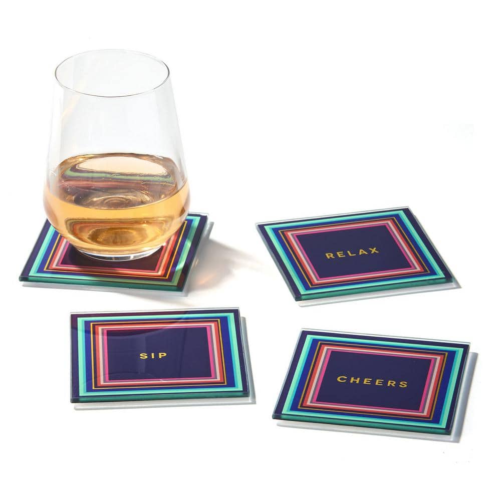 Cheers To You Aqua Set Of 4 Glass Coaster Set 4″D - Hercitys