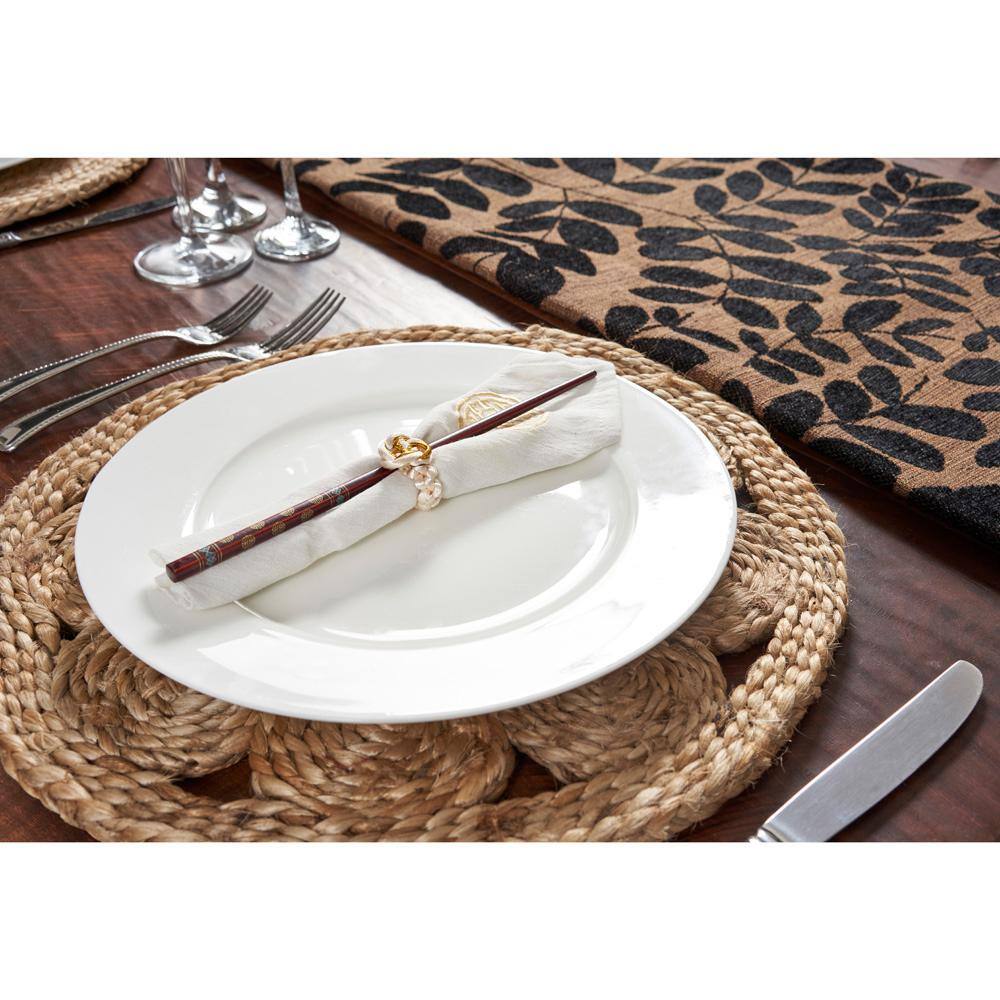 Rustic Natural Tan 15 in. Bordered Round Organic Jute Placemat (Set of 2) - Hercitys