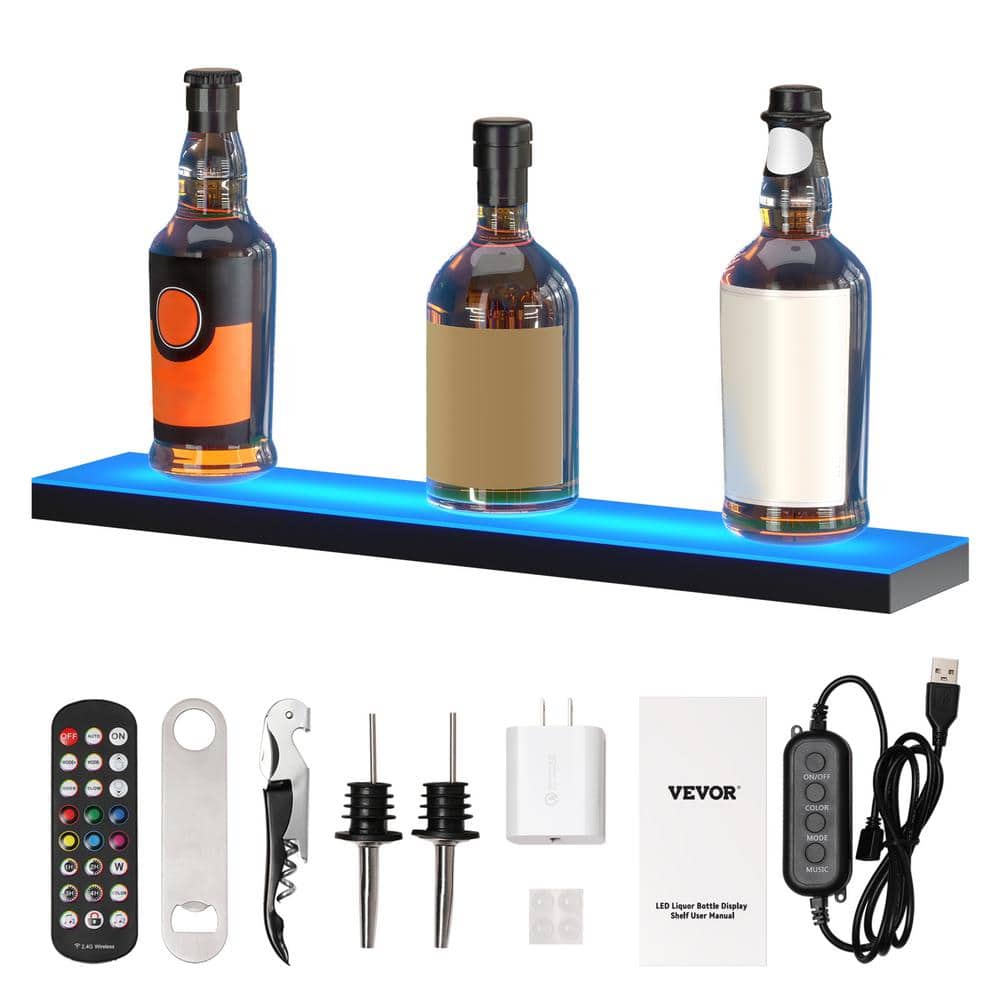 6-Bottles LED Lighted Liquor Bottle Display 24 in. Illuminated Home Bar Shelf 7 Static Colors Wine Rack - Hercitys