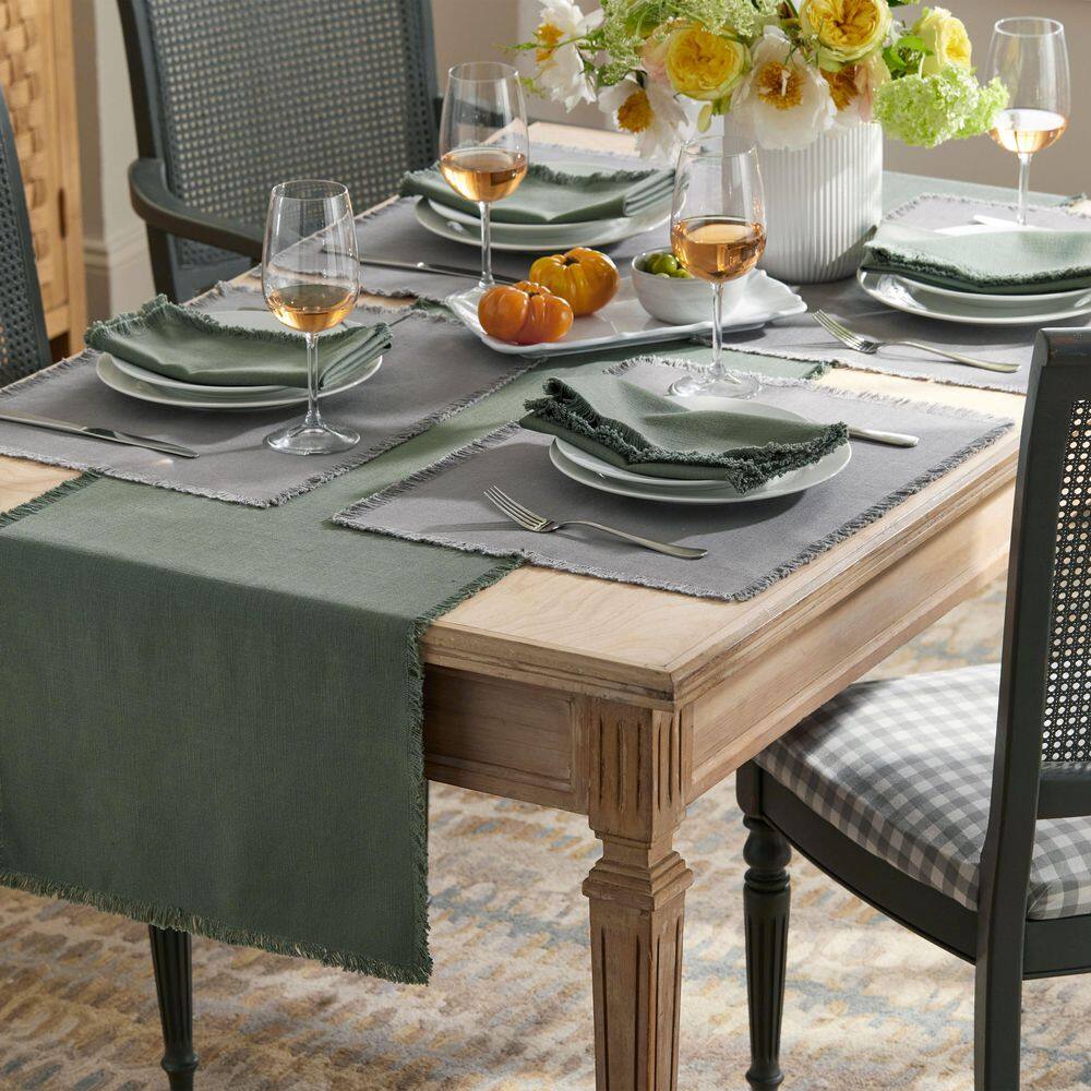 Company Cotton Solid Fringe 16 in. W x 108 in. L Moss Green Solid Table Runner - Hercitys