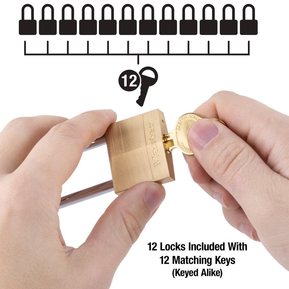 Lock with Key, 1-9/16 in. Wide, 2 in. Shackle, 12 Pack (Keyed Alike) - Hercitys