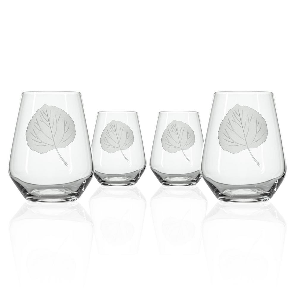 Aspen Leaf 18 oz. Stemless Wine Tumbler Glasses – Set of 4 - Hercitys