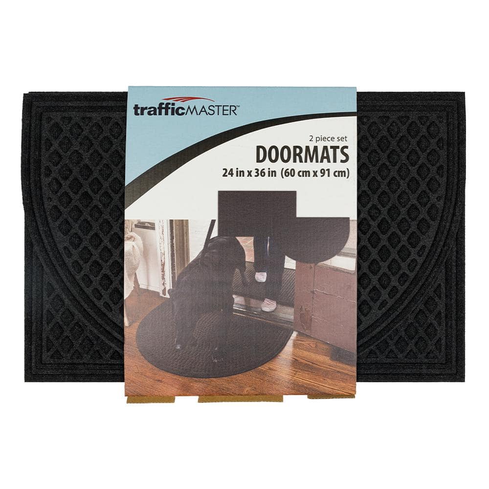 All Weather Charcoal 24 in. x 36 in. 2 Piece Non-Slip Outdoor Door Mat Set - Hercitys