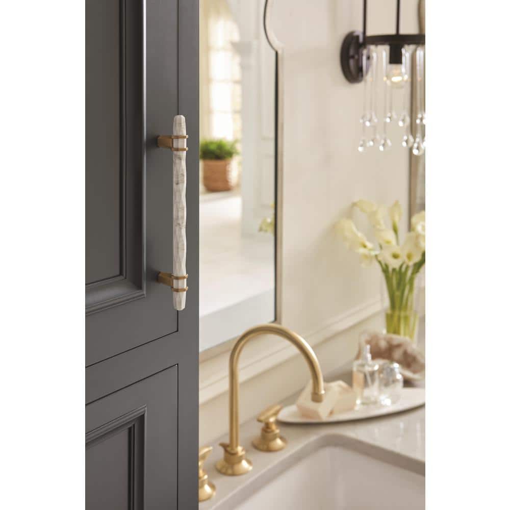 Carrione 6-5/16 in. (160mm) Modern Marble White/Golden Champagne Bar Cabinet Pull - Hercitys