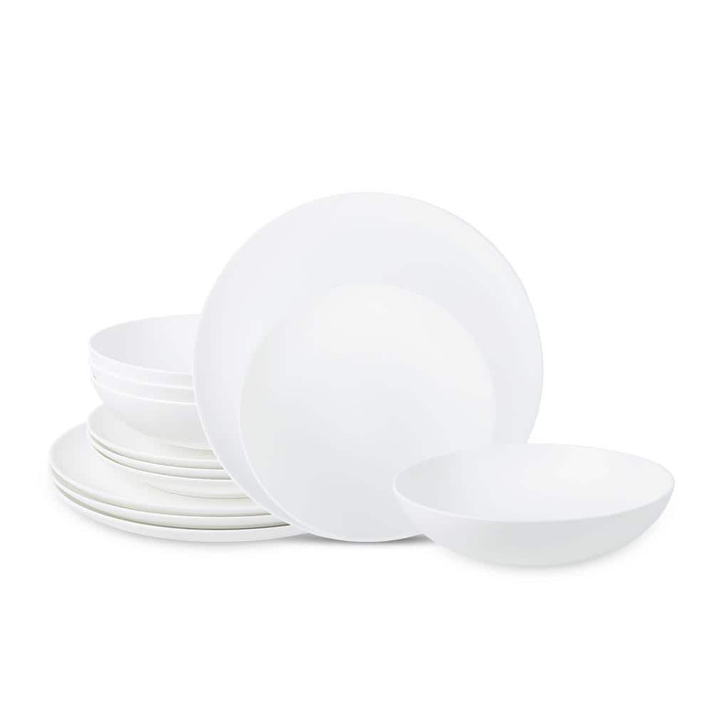 Taglio 12-Piece Matte White Bone China Dinnerware Set (Service for 4) - Hercitys