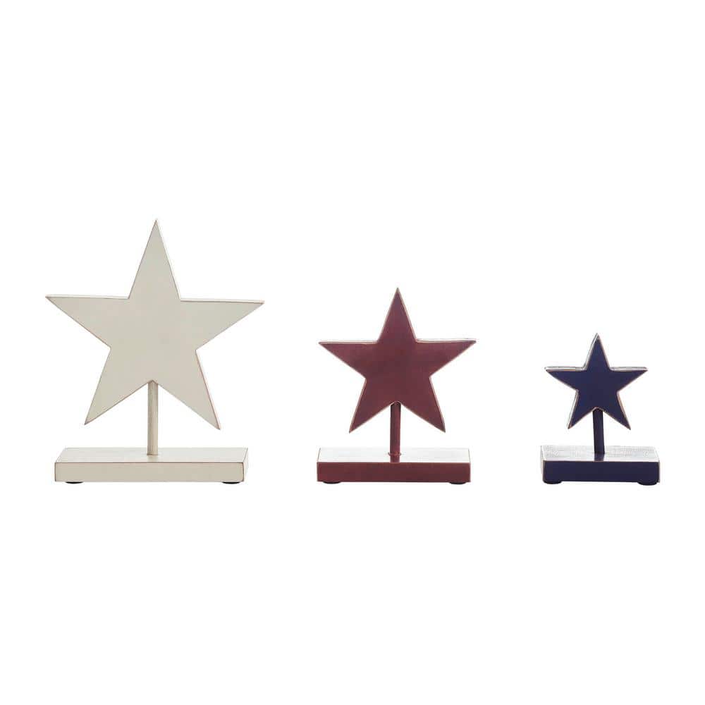 Red White and Blue 4th of July Hanging Wooden Stars with Display Base (3-Piece) - Hercitys