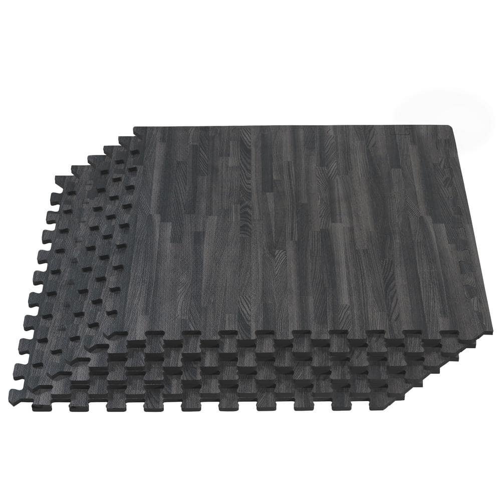 Carbon (Black) Printed Wood Grain 24 in. x 24 in. x 3/8 in. Interlocking EVA Foam Flooring Mat (24 sq. ft.)(6 Tiles) - Hercitys