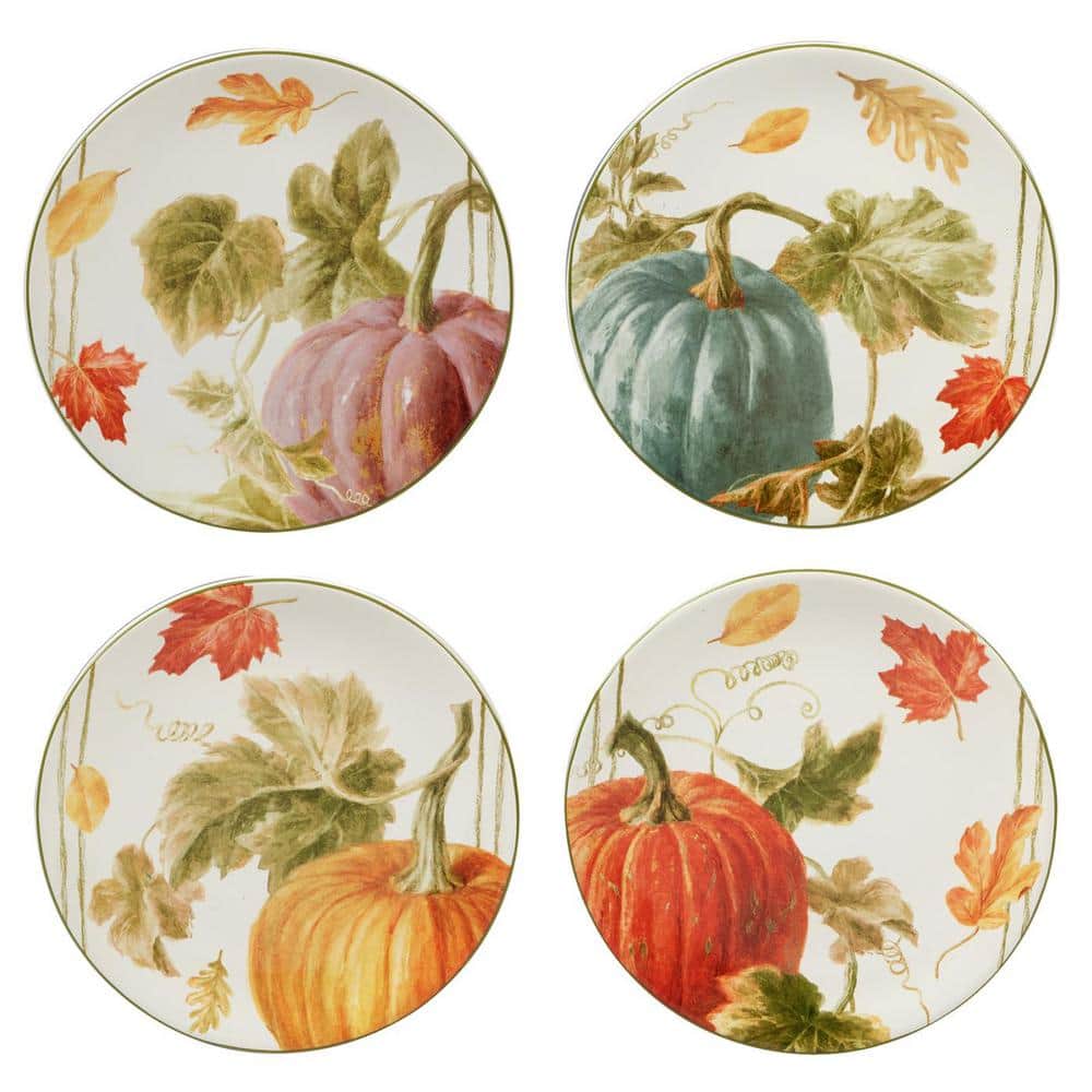 Autumn Harvest Multicolored Earthenware Dessert Plate (Set of 4) - Hercitys