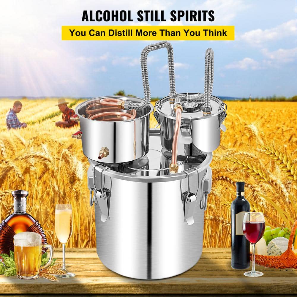 Alcohol Still 13.2 Gal. Stainless Steel Water Copper Tube Home Brewing Kit Alcohol Distiller for DIY Brandy, Silver - Hercitys