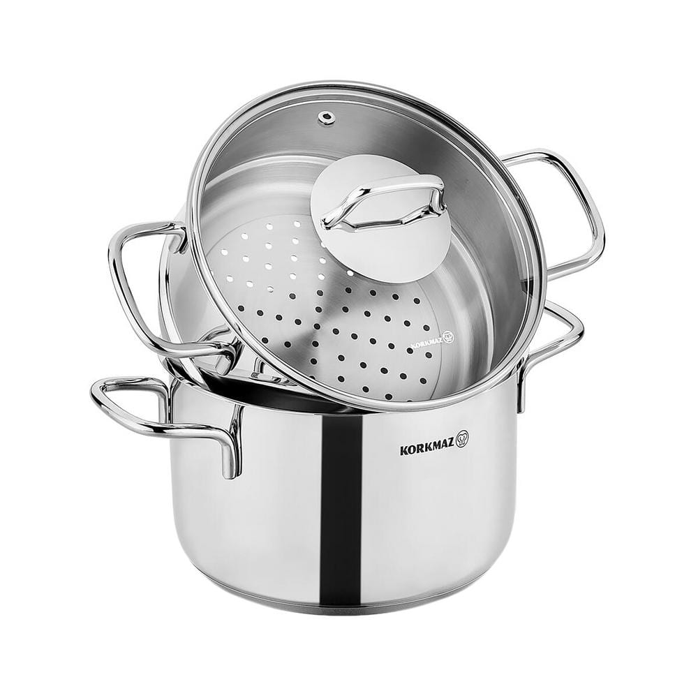 Perla 3-Piece 6.9 Liter Stainless Steel Casserole Steamer with Lid in Silver - Hercitys