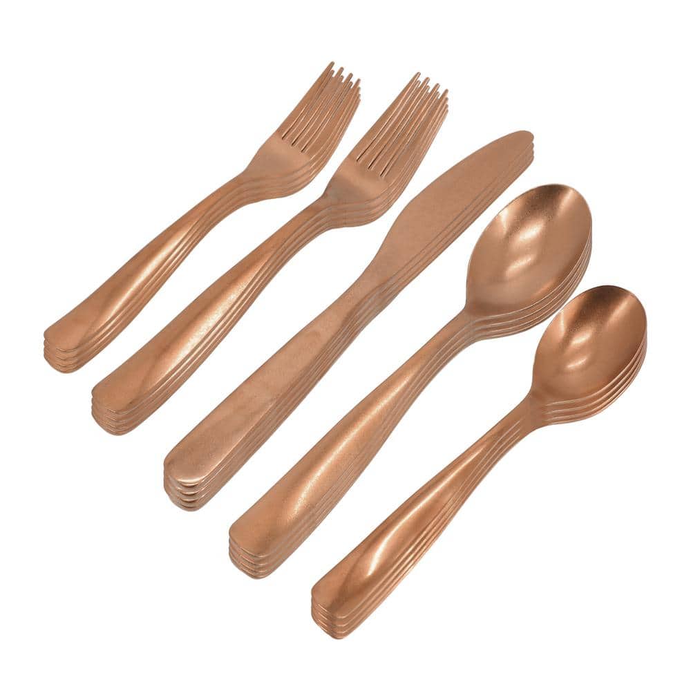 Hulton 20-Piece Stainless Steel Flatware Set in Matte Bronze - Hercitys