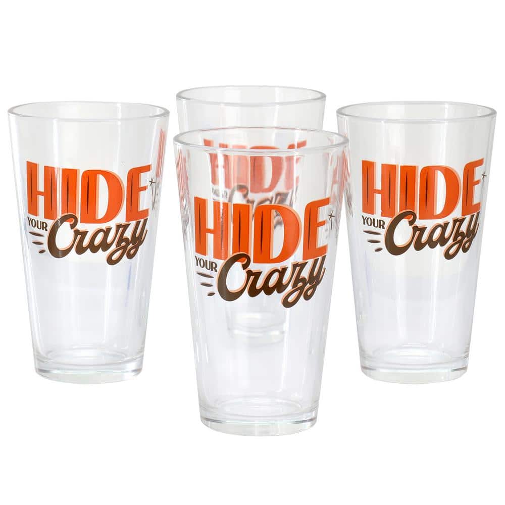 Hide Your Crazy 4-Piece 16 oz. Glass Tumbler Set - Hercitys