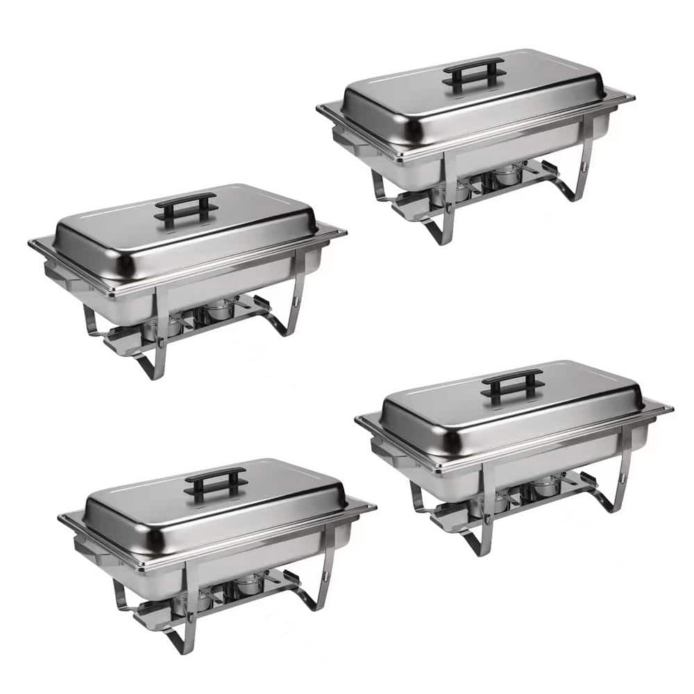 9 qt. 4-Pack Silver Stainless Steel Chafing Dish with Frame - Hercitys