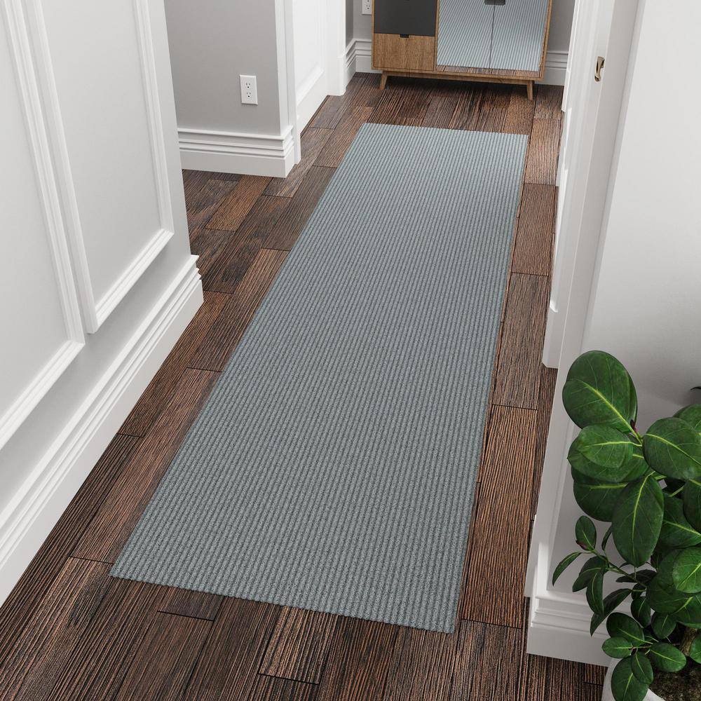 Ribbed Non-Slip Rubberback Indoor/Outdoor Long Hallway Runner Rug 2 ft. x 6 ft., Gray Polyester Garage Flooring - Hercitys