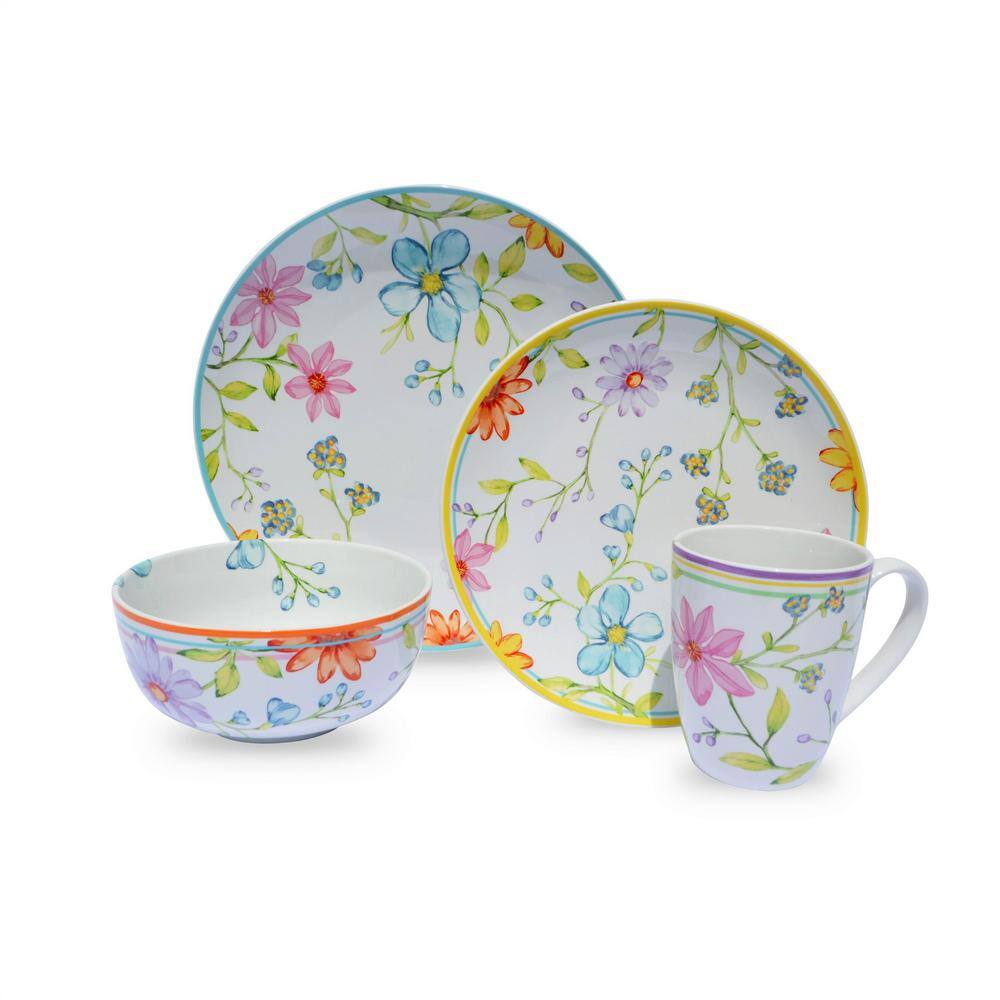Charlotte 16-Piece Floral Multicolor Stoneware Dinnerware Set (Service for 4) - Hercitys