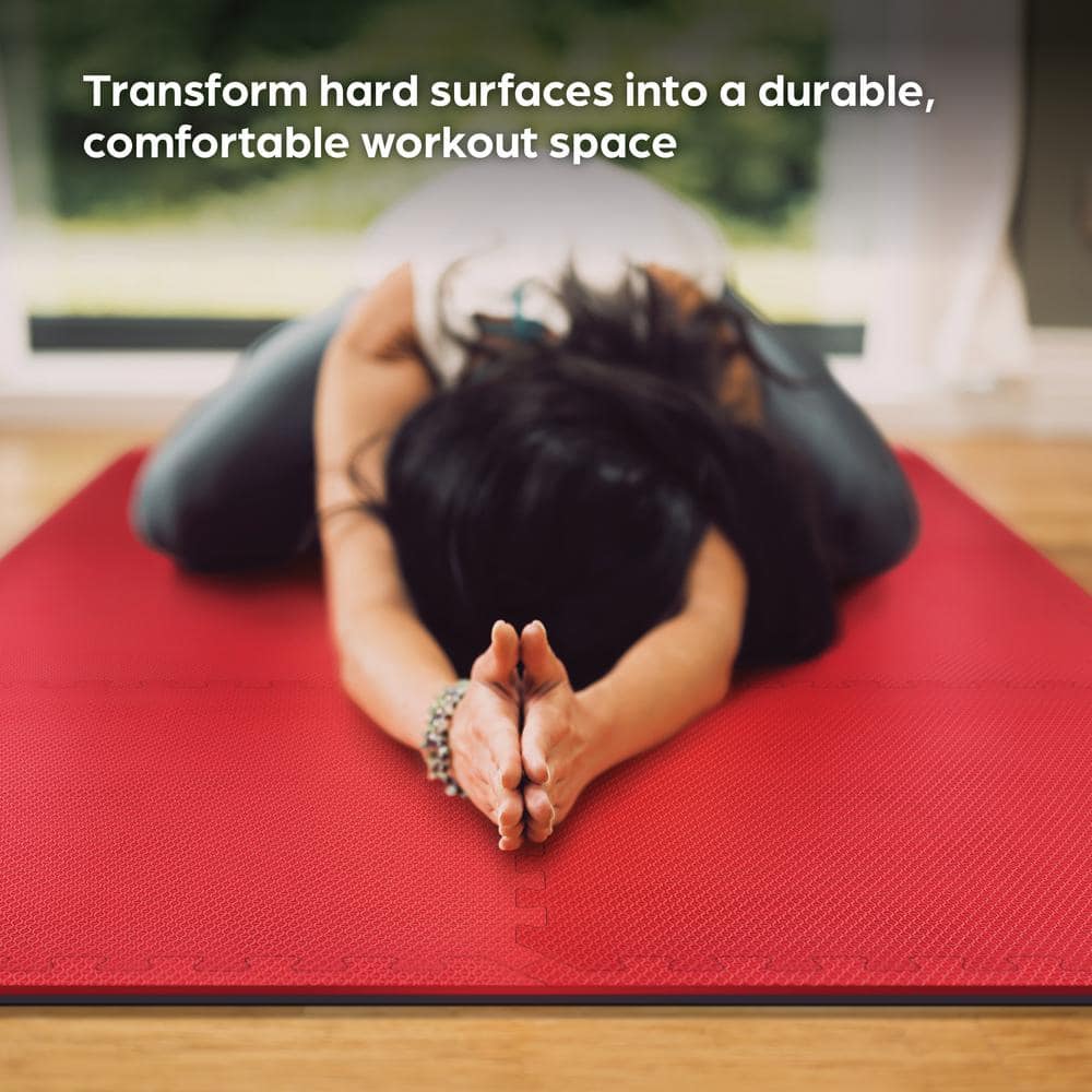 Black/Red 24 in. x 24 in. x 0.51 in. Foam Reversible Interlocking Floor Mat (6-Pack) - Hercitys