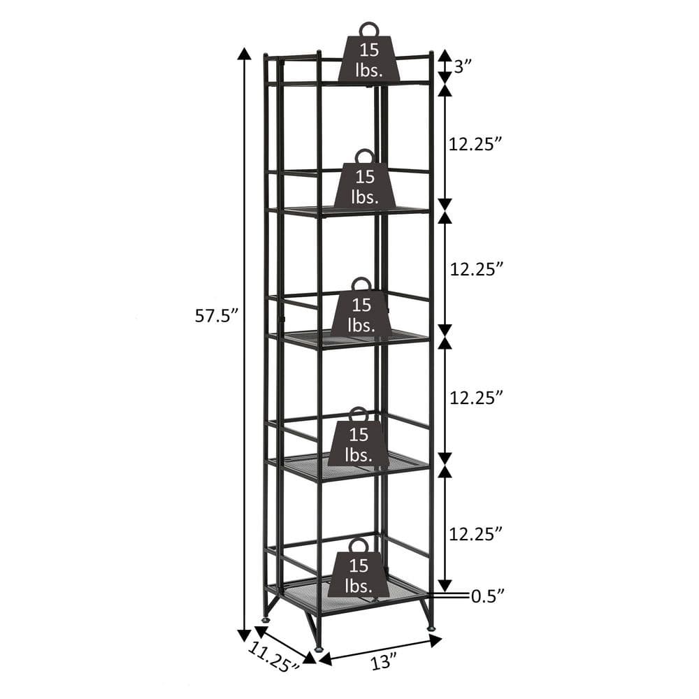 Xtra Storage 5 Tier Metal Folding Mesh White Shelving Unit (57.5 in. H x 13 in. W x 11.25 in. D) - Hercitys