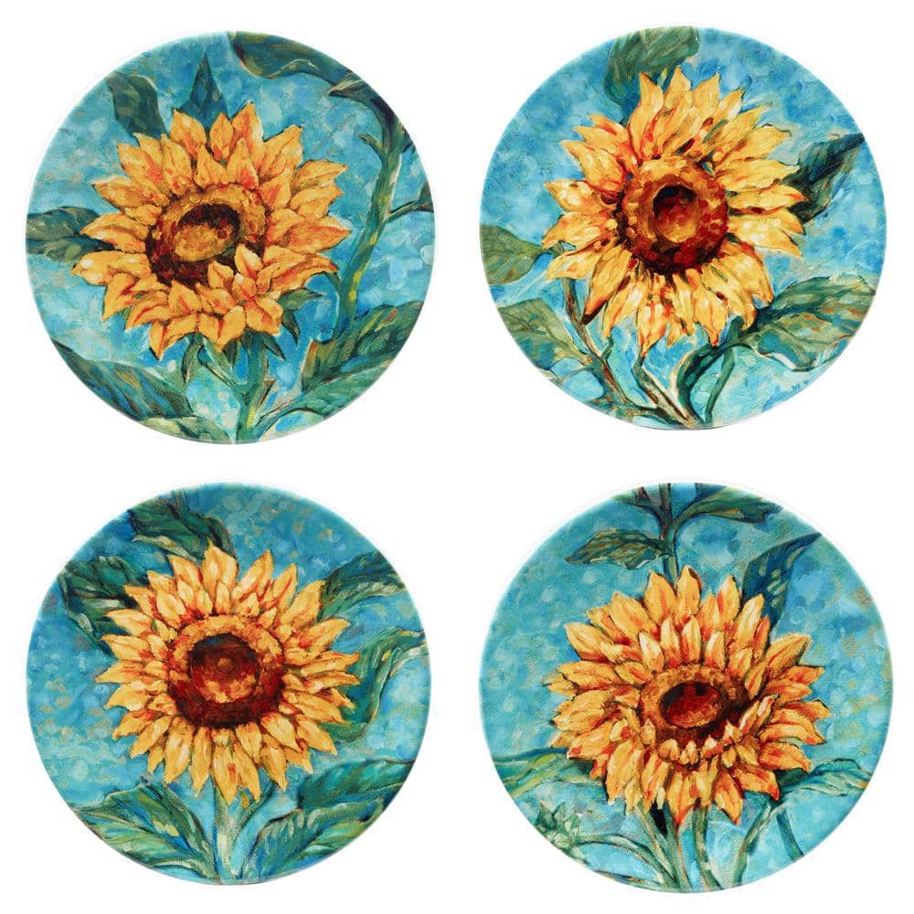 Golden Sunflowers Multicolor Salad Plates (Set of 4) - Hercitys