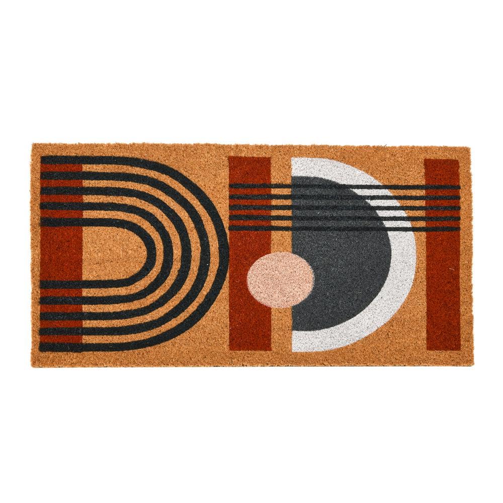 Multi-Colored 16 in. x 32 in. Stacked Geometric Coir Door Mat - Hercitys