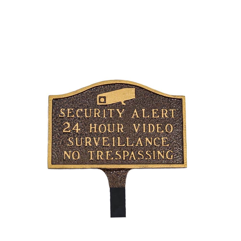 Security Alert Small Statement Plaque with Lawn Stake – Hammered Bronze - Hercitys