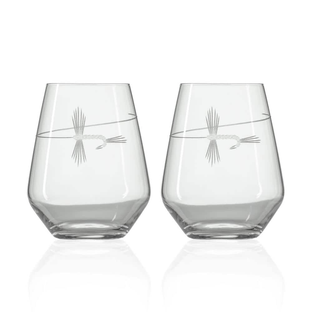 Fly Fishing 18 oz. Stemless Wine Tumbler Glasses – Set of 2 - Hercitys