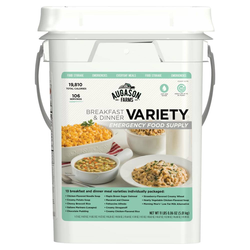 Breakfast and Dinner Variety Pail Emergency Food Supply 13 Varieties 4-Gallon Pail 25 Year Shelf Life - Hercitys