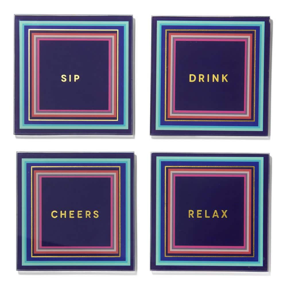 Cheers To You Aqua Set Of 4 Glass Coaster Set 4″D - Hercitys