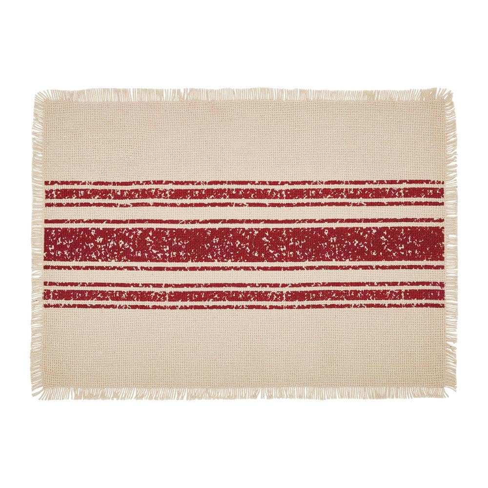 Yuletide 19 in. W. x 13 in. H Creme Red Striped Cotton Burlap Placemat Set of 6 - Hercitys