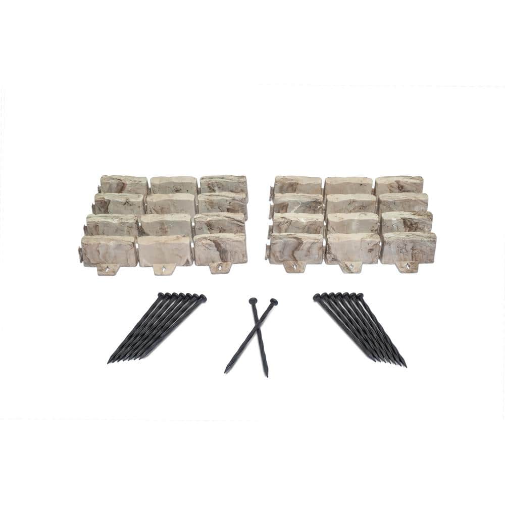Decorative Faux Stone 10 ft. x 2.7 in. Brown Plastic No-Dig Landscape Edging Kit - Hercitys
