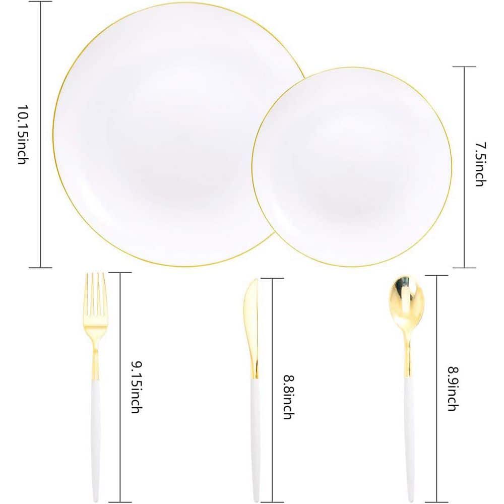 White Gold Plastic Plates with Disposable Silverware, 60-Plates and 90-Cutlery Set for Parties - Hercitys