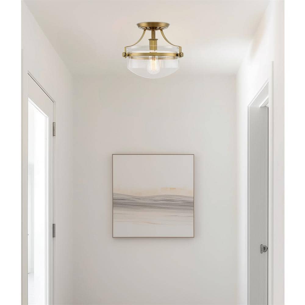 Zurich 12.25 in 60-Watt 1-Light Warm Brass Modern Semi-Flush with Clear Shade, No Bulb Included - Hercitys