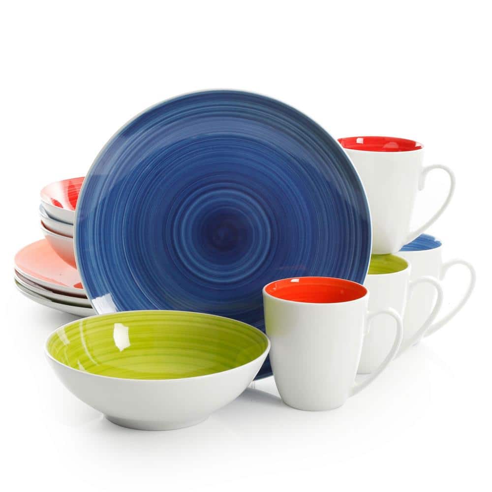 Crenshaw 12 Piece Round Ceramic Dinnerware Set in Assorted Colors, Service for 4 - Hercitys