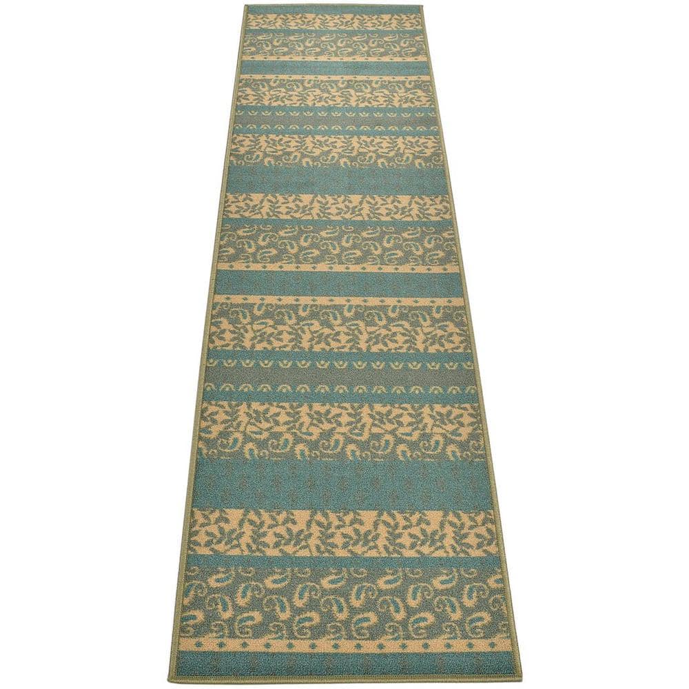 Paisley De Lis Design Sage Green 2 ‘ Width x 7’ Your Choice Length Slip Resistant Rubber Stair Runner Rug - Hercitys