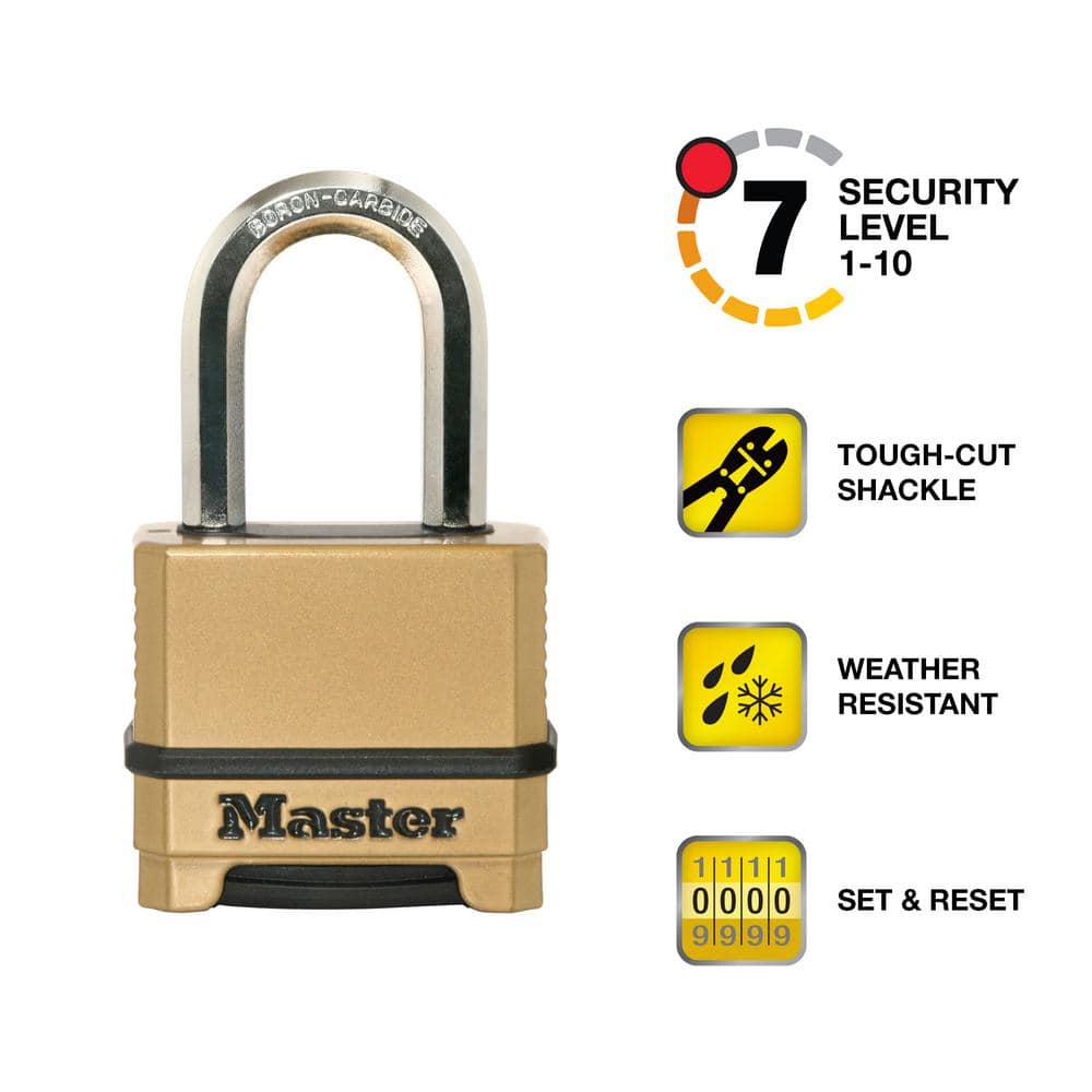 Heavy Duty Outdoor Combination Lock, Resettable, 1-1/2 in. Shackle - Hercitys