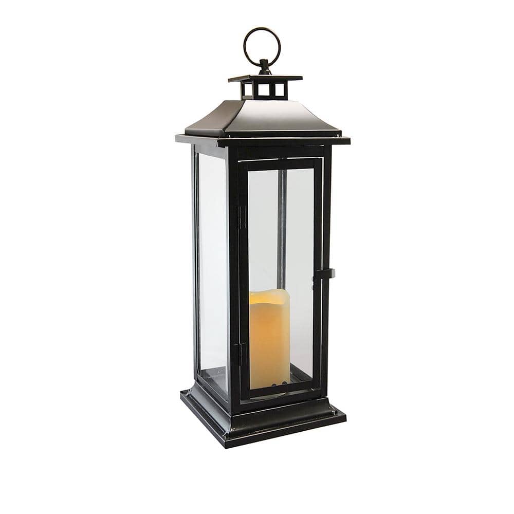 6 in. x 17 in. Black Traditional Metal Lantern with LED Candle - Hercitys