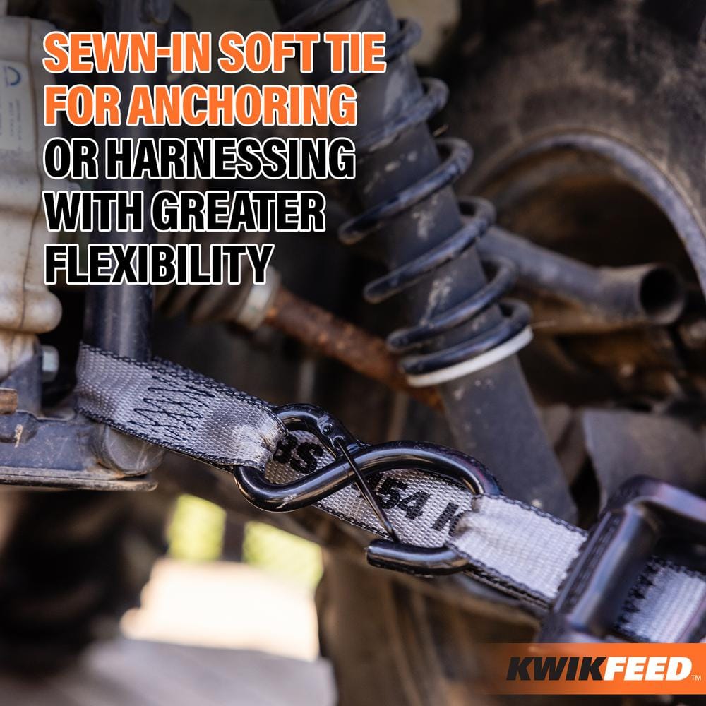 KwikFeed Ratchet Tie Down Strap 16ft. x 1.25in. 1,000lbs. with Safety Clip (2-Pack) - Hercitys