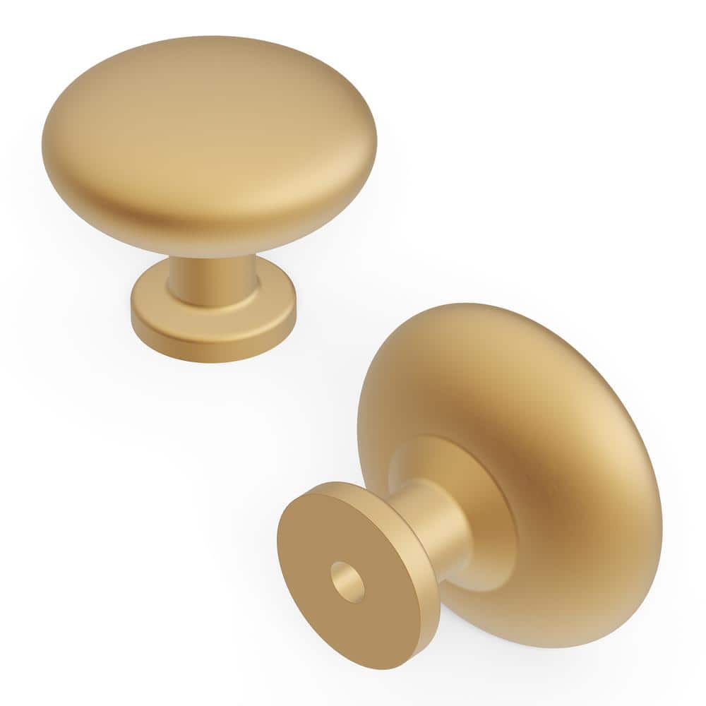 Heritage Designs 1-1/8 in. Dia Brushed Brass Cabinet Knob (Pack of 10) - Hercitys