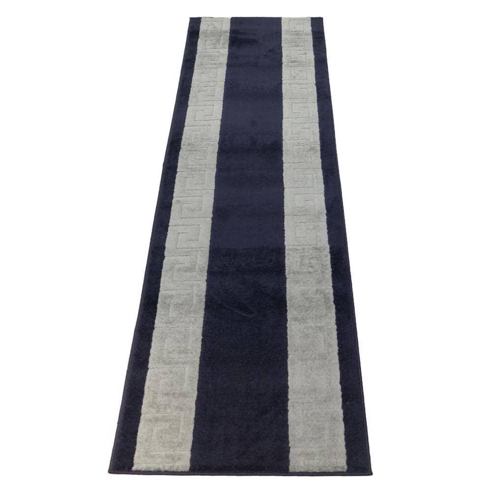 Euro Meander Design Navy 36 in. x 8 ft. Your Choice Length Stair Runner - Hercitys