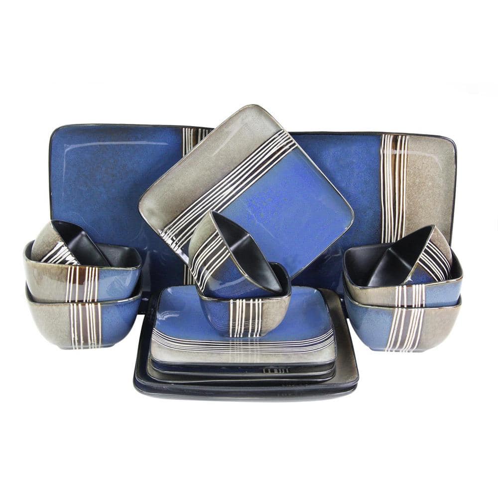 Uptown Loft 16-Piece Modern Blue Stoneware Dinnerware Set (Service for 4) - Hercitys