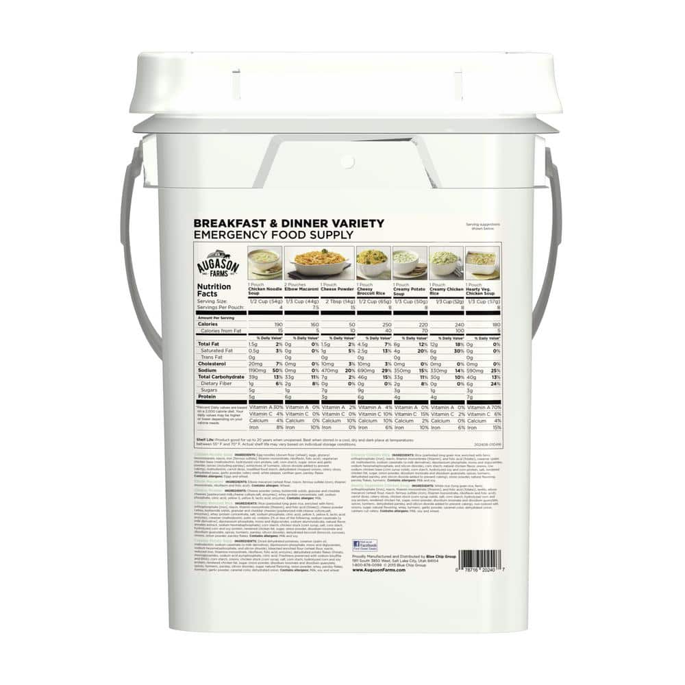 Breakfast and Dinner Variety Pail Emergency Food Supply 13 Varieties 4-Gallon Pail 25 Year Shelf Life - Hercitys