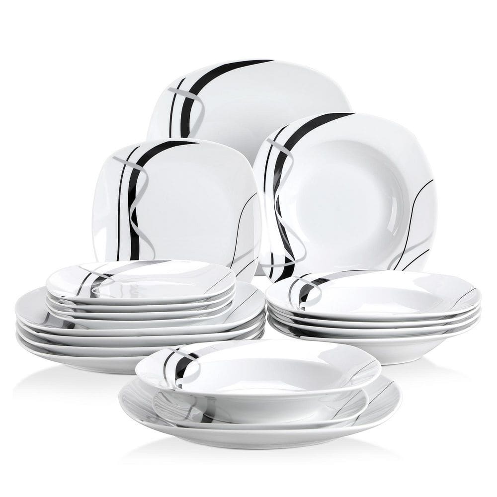 Fiona 18-Piece Casual Ivory White with Black Stripe Porcelain Dinnerware Set (Service for 6) - Hercitys