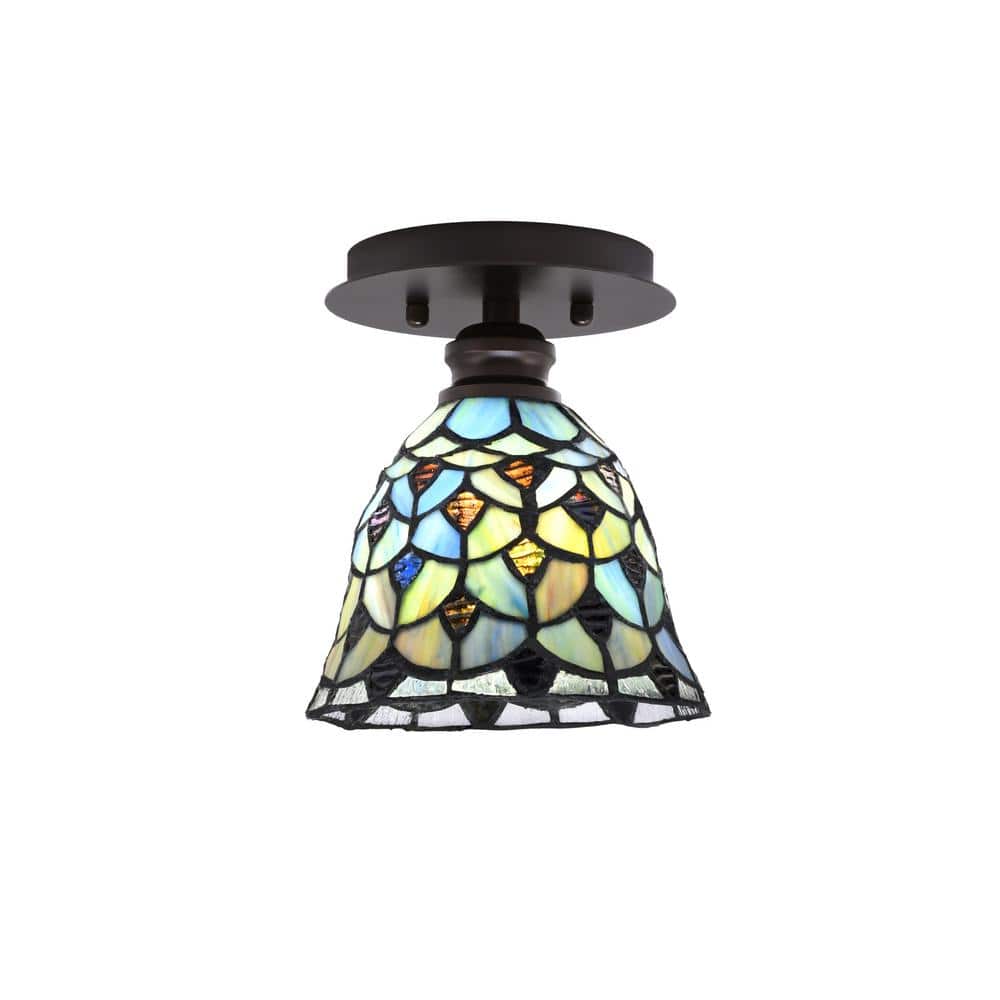 Albany 1-Light 7 in. Espresso Semi-Flush with Crescent Art Glass Shade - Hercitys