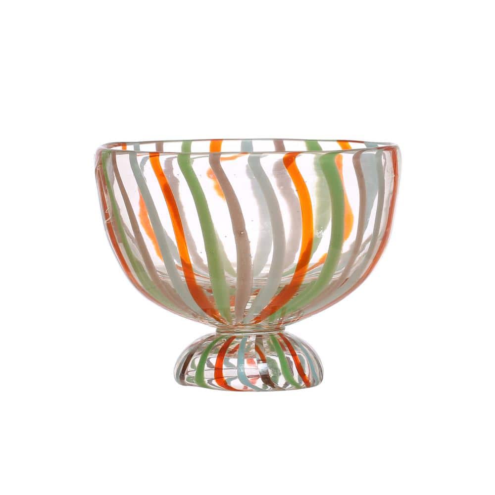 6.75 in. 51.93 fl. oz. Multi-Colored Glass Footed Serving Bowl with Stripes - Hercitys