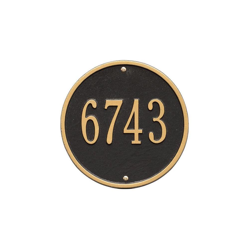 Round Standard Black/Gold Wall 1-Line Address Plaque - Hercitys