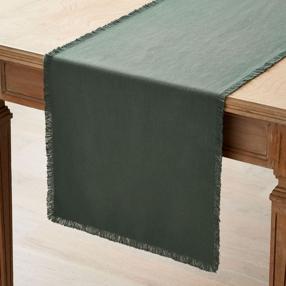 Company Cotton Solid Fringe 16 in. W x 108 in. L Moss Green Solid Table Runner - Hercitys