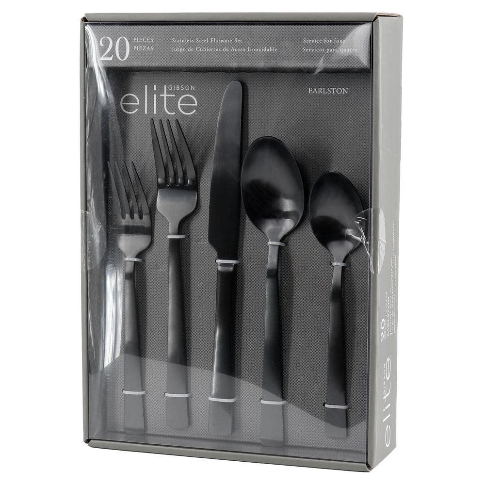 Earlston 20 Piece Stainless Steel Flatware Set in Black - Hercitys